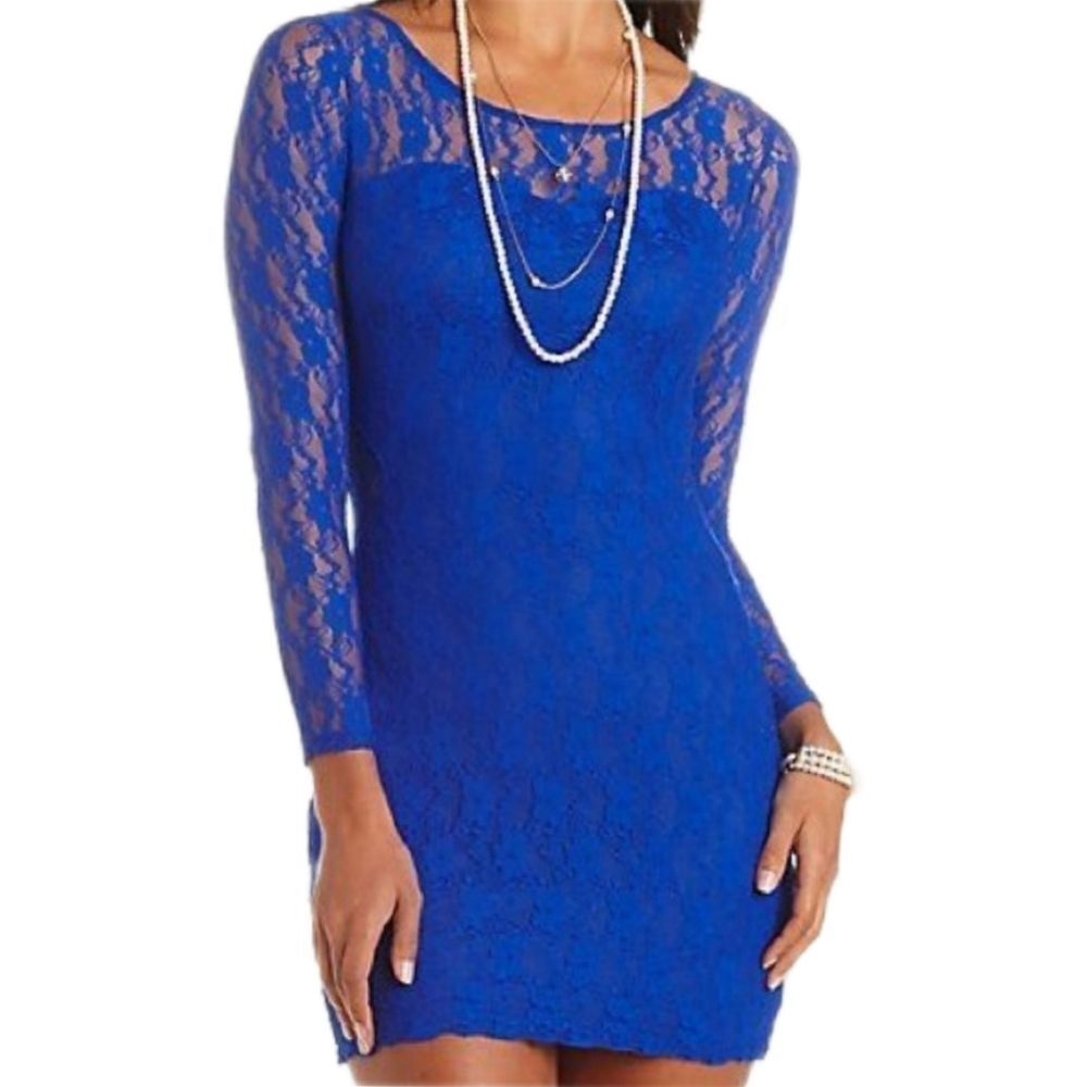 Charlotte Russe Lace Overlay Mini Dress Women's XL Long Sleeve Vintage‎ Glam NWT